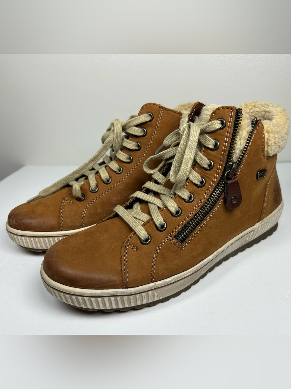 Remonte Maditta 70 Leather Sneaker Boots Sherpa Trim Brown Size EU 39 US 8